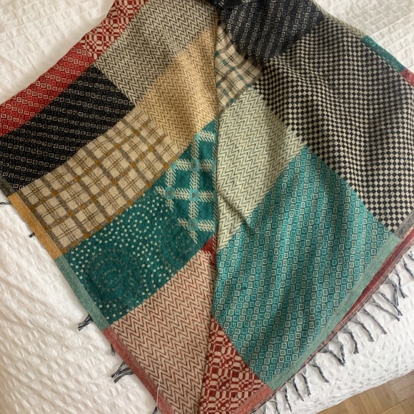 Patchwork Wool Hooded Poncho Cloak | Boho Festival Cape | Made in India O/S - Picture 8 of 8